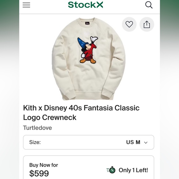 Kith x Disney 40s Fantasia Collab Crew Neck Sweatshirt size XS unisex - Picture 10 of 10
